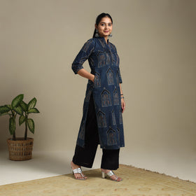 Blue Block Print Natural Dyed Cotton Straight Ajrakh Kurta