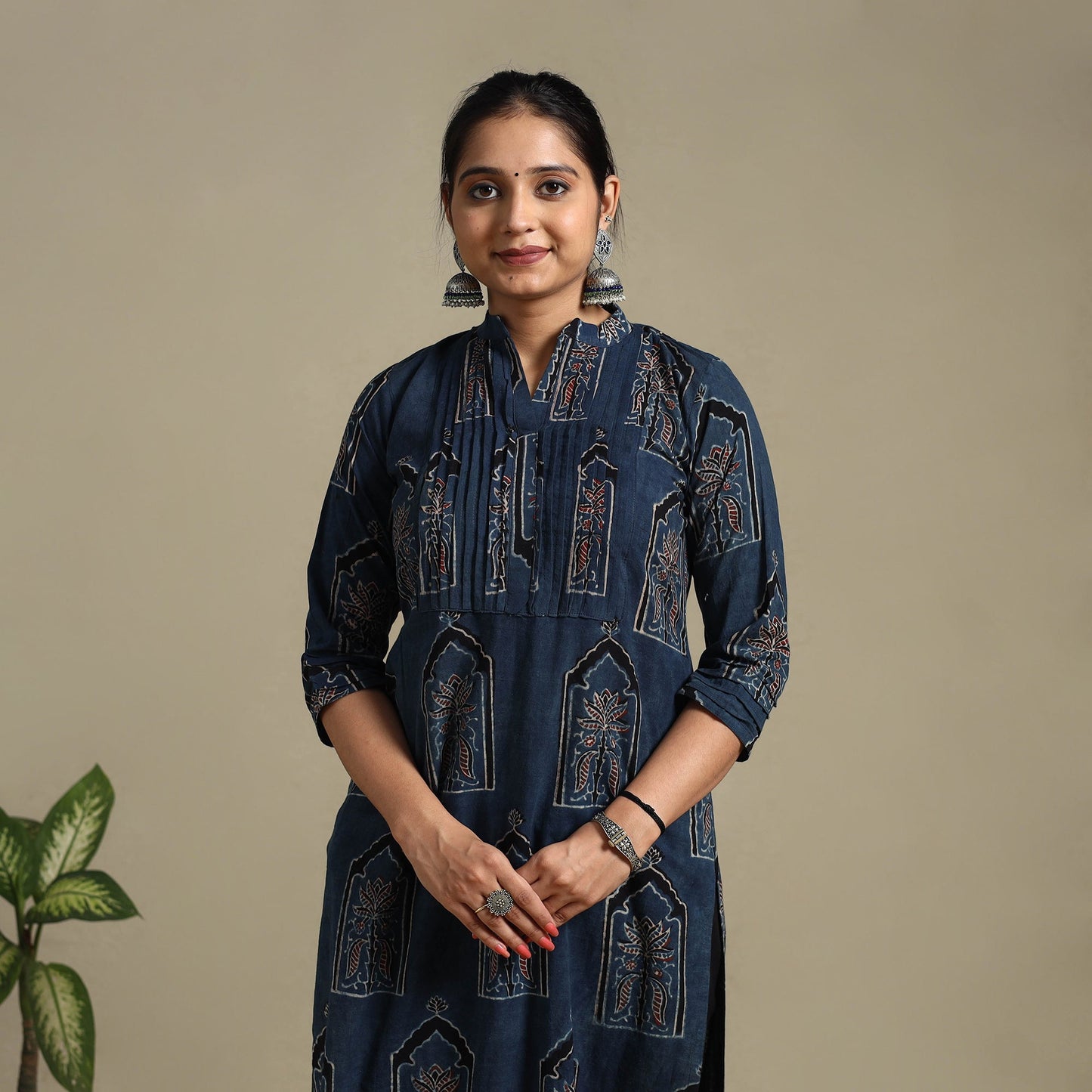 Blue Block Print Natural Dyed Cotton Straight Ajrakh Kurta