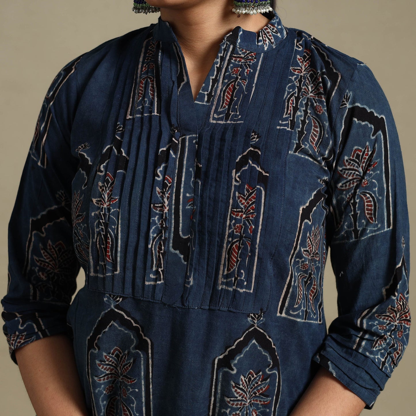 Blue Block Print Natural Dyed Cotton Straight Ajrakh Kurta