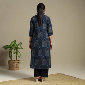Blue Block Print Natural Dyed Cotton Straight Ajrakh Kurta