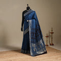 Blue - natural dyed dola silk bagh saree with zari border