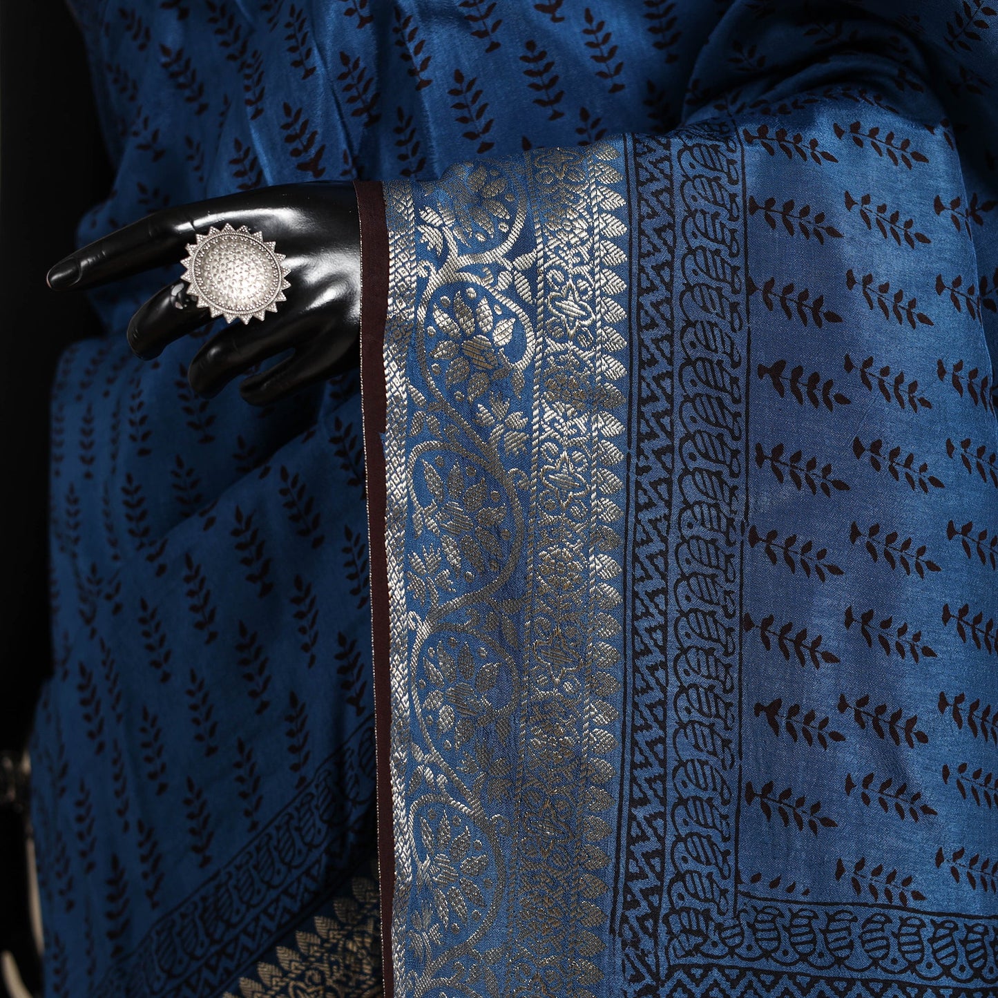 Blue - natural dyed dola silk bagh saree with zari border