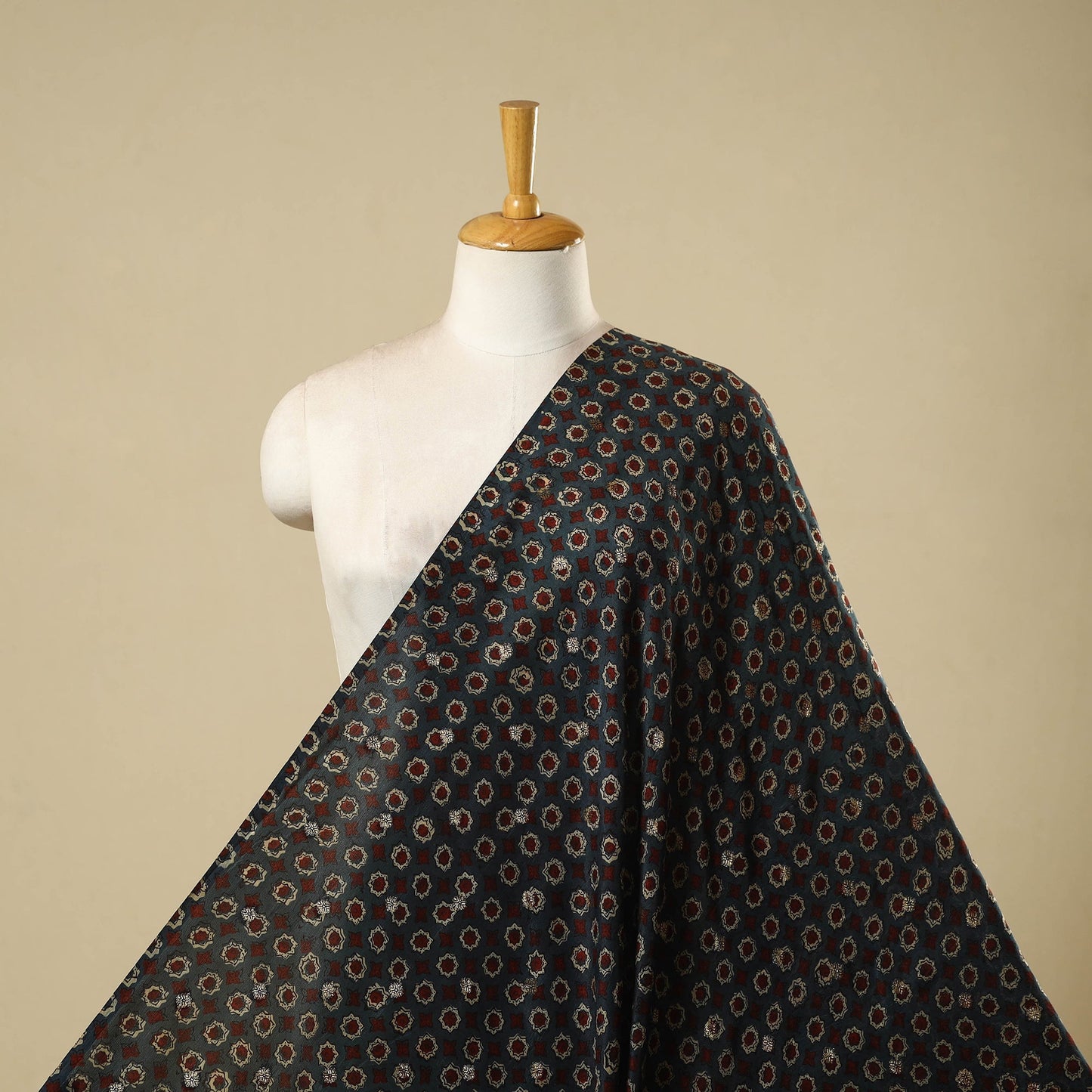 Natural dyed dola silk jacquard buti fabric 05 - handcrafted