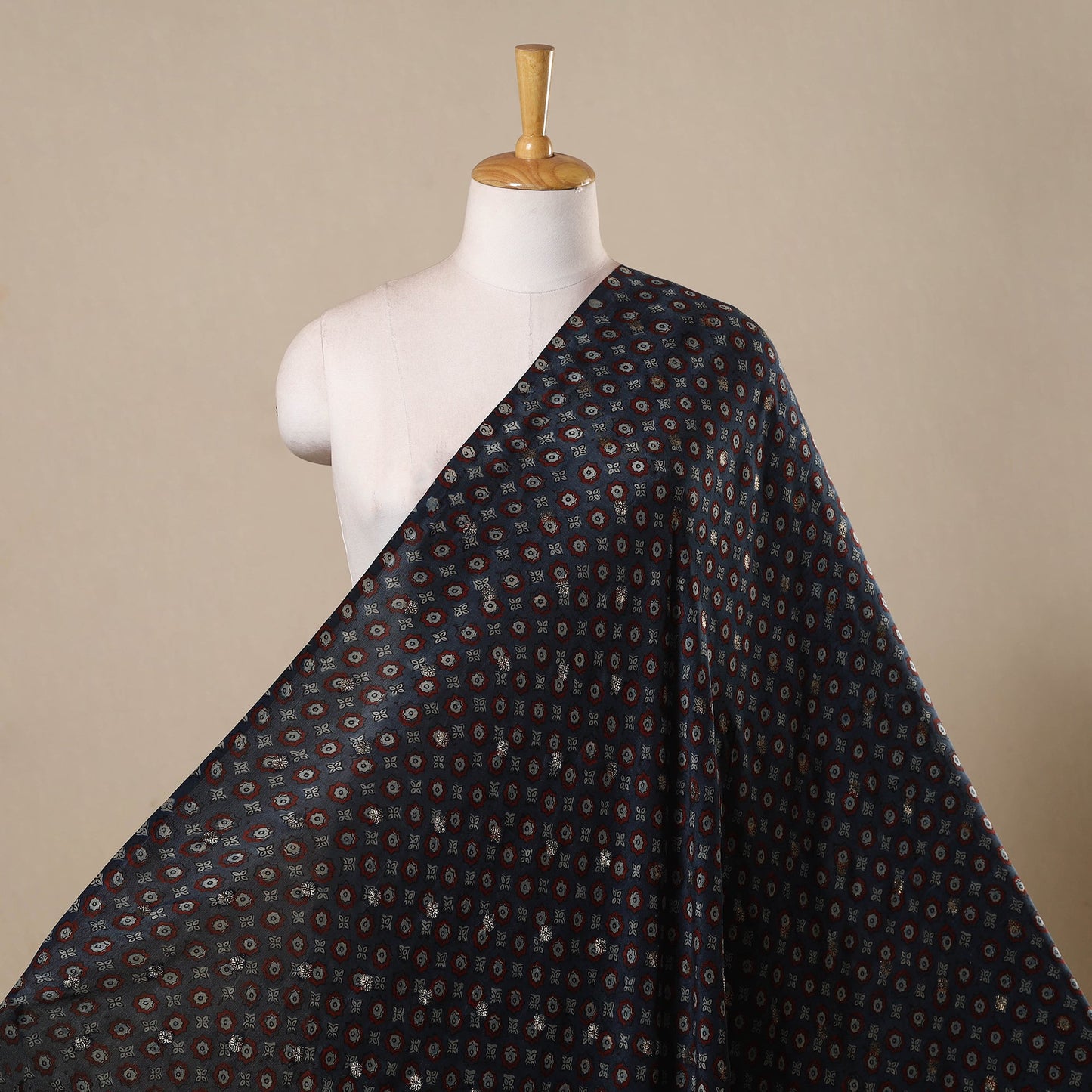 Blue - natural dyed dola silk jacquard buti fabric 12