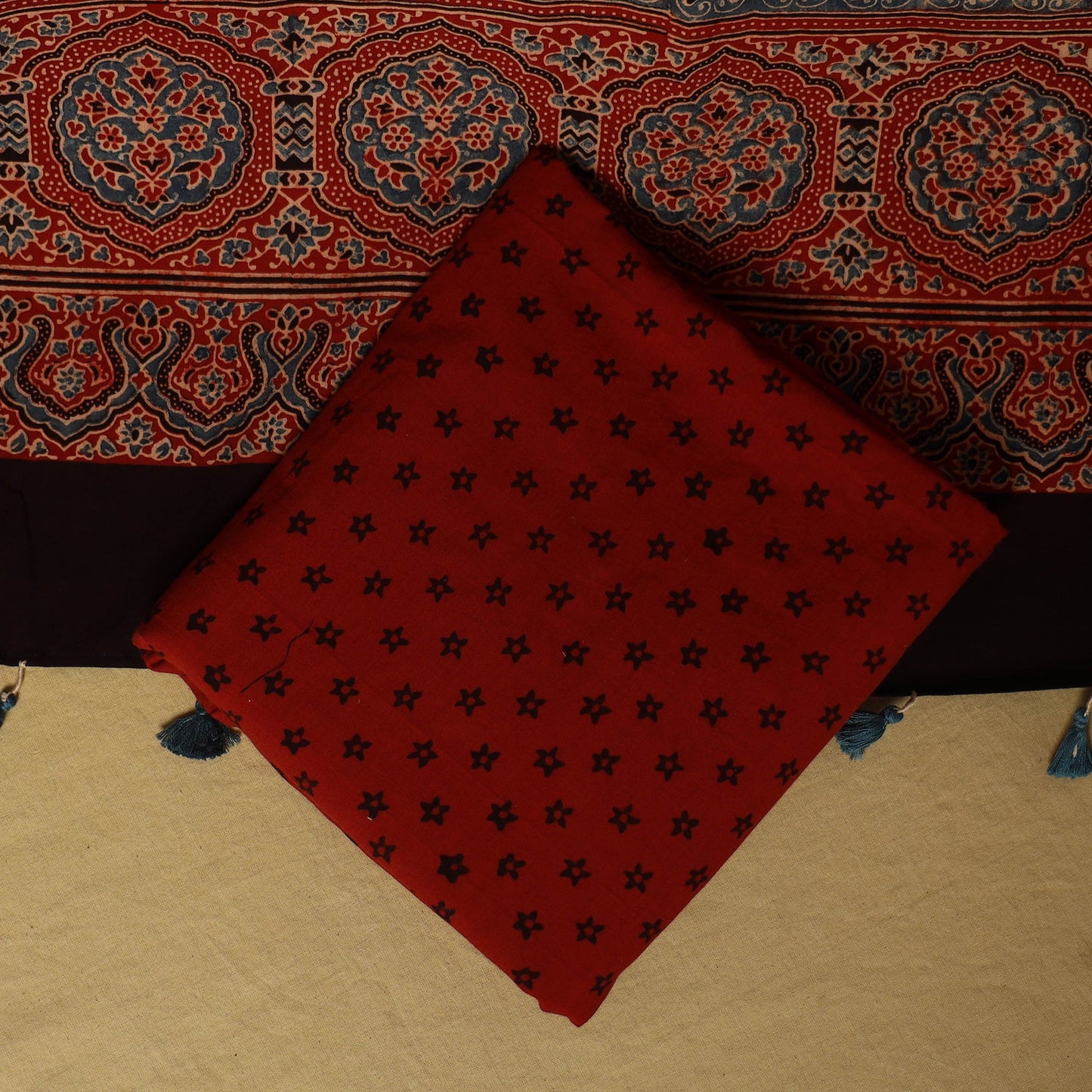 Blue - natural dyed hand 3pc unstitched dress material 07