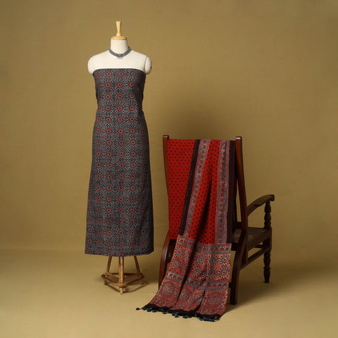 Blue - natural dyed hand 3pc unstitched dress material 07