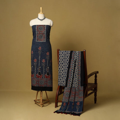 Blue - natural dyed hand 3pc unstitched dress material 11