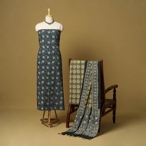 Blue - natural dyed hand 3pc unstitched dress material 16