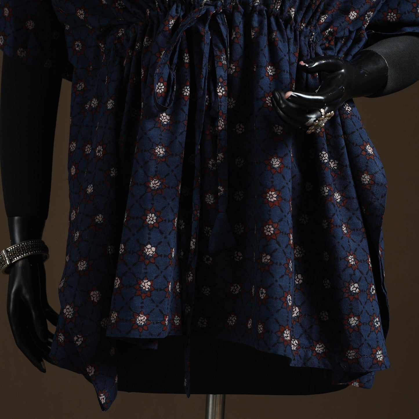 Natural dyed hand block ajrakh print cotton kaftan (short)