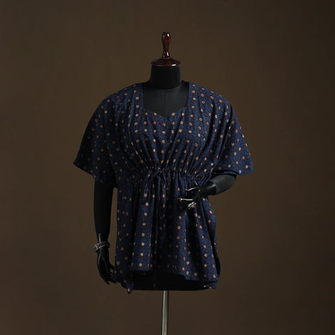 Natural dyed hand block ajrakh print cotton kaftan (short)