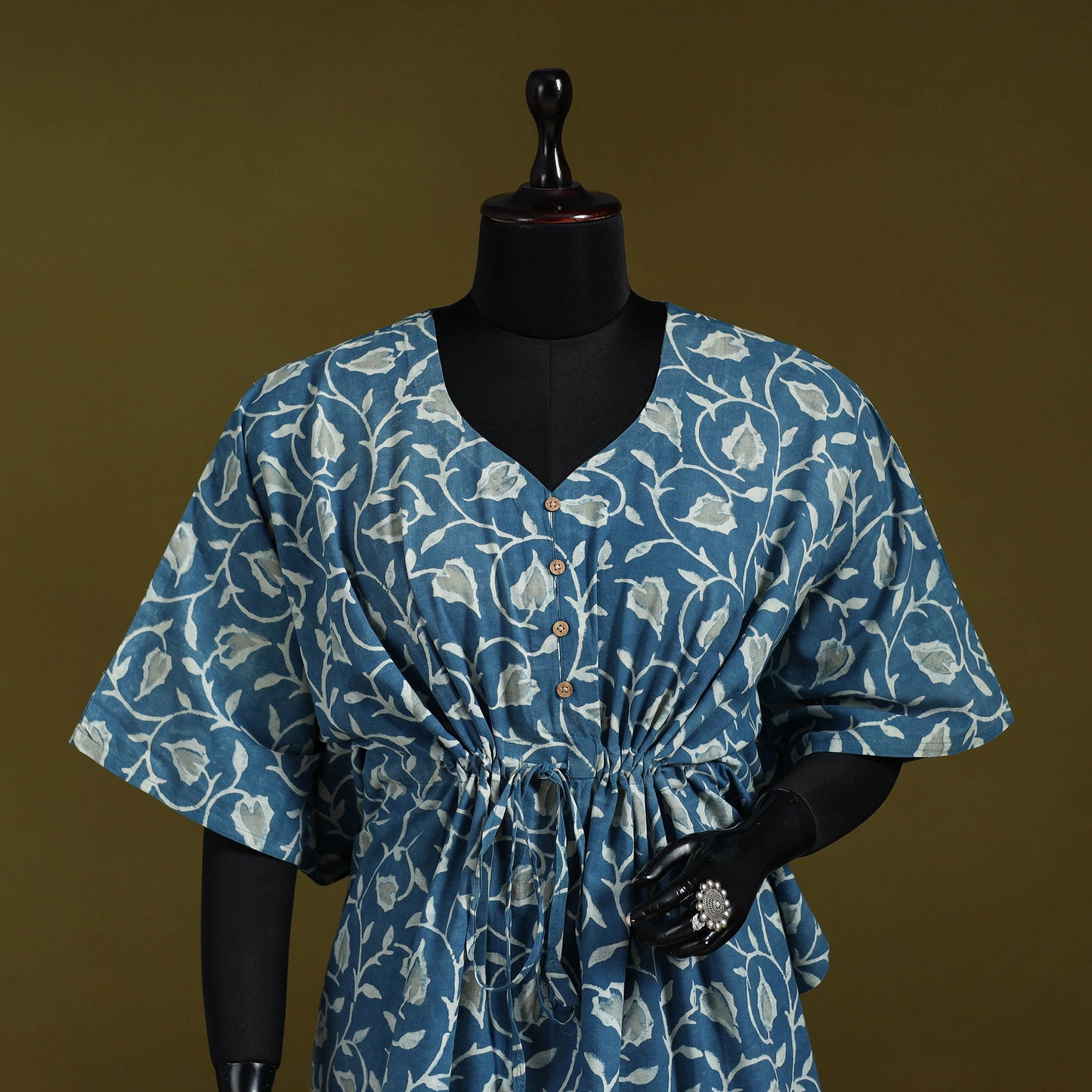 Natural dyed hand akola cotton short kaftan 46 - handcrafted