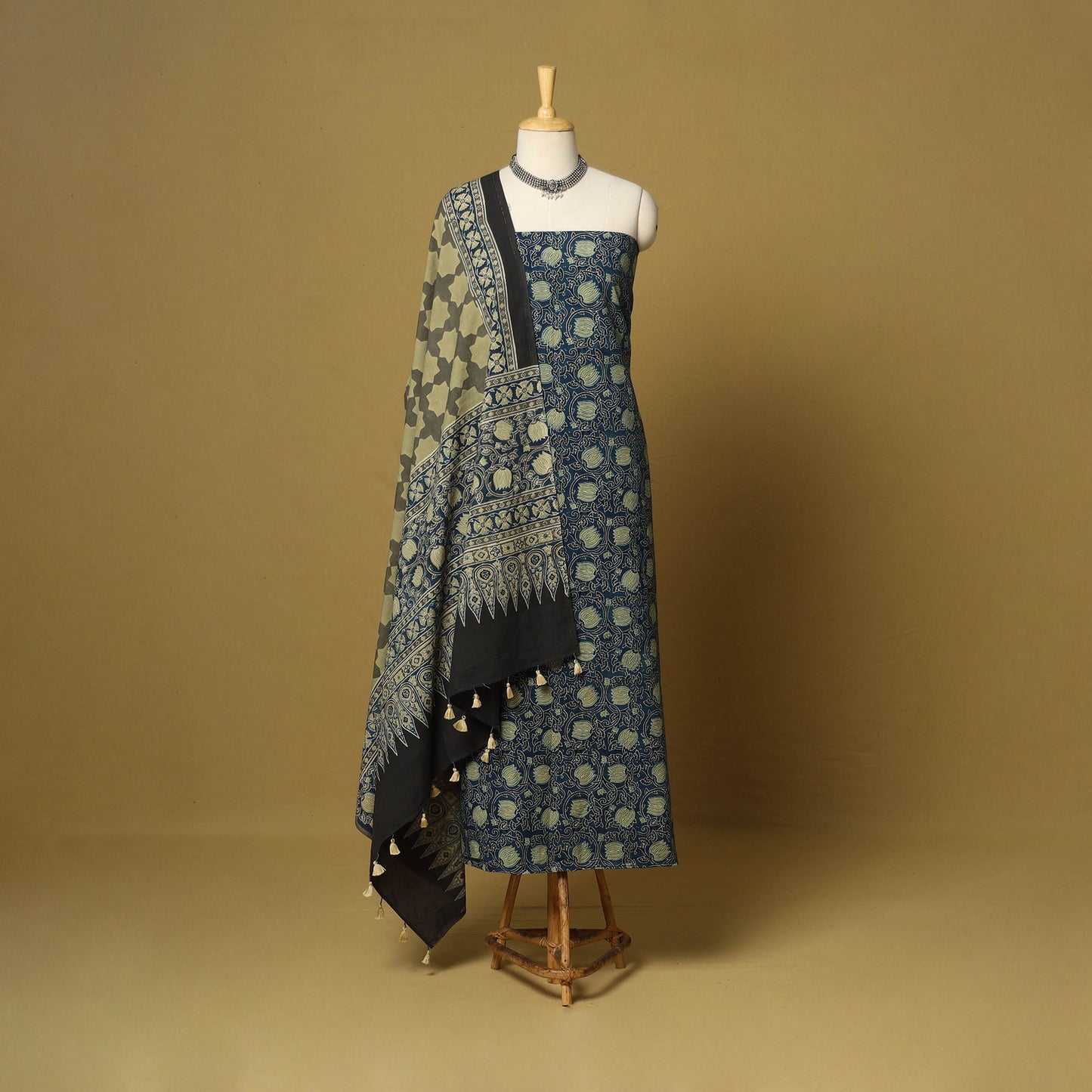 Blue - natural dyed hand 3pc unstitched dress material 16