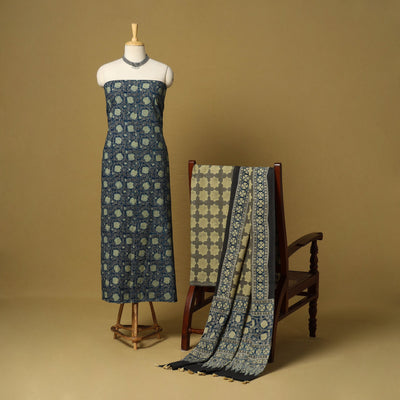 Blue - natural dyed hand 3pc unstitched dress material 16