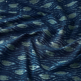 Blue - natural dyed hand block print cotton akola fabric 01