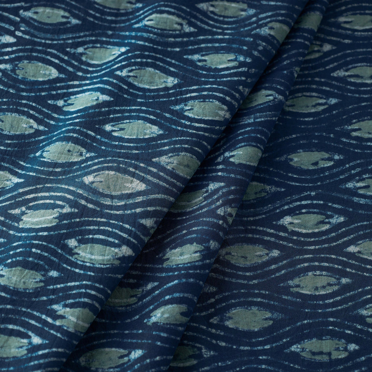 Blue - natural dyed hand block print cotton akola fabric 01