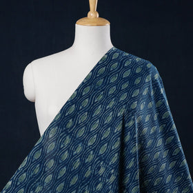 Blue - natural dyed hand block print cotton akola fabric 01