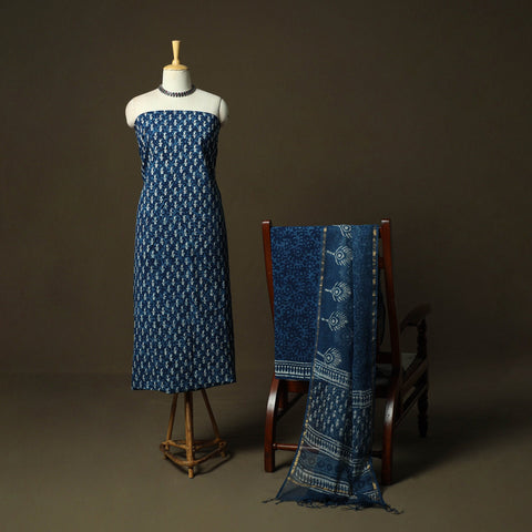 Natural dyed hand block print cotton indigo bagru 3pc