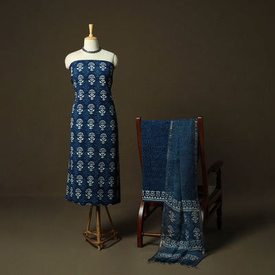 Natural dyed hand block print cotton indigo bagru 3pc