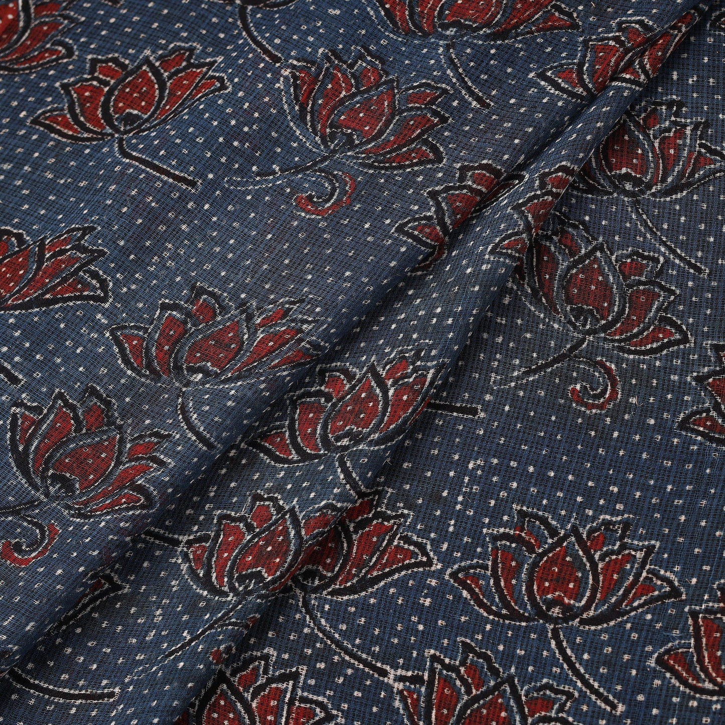 Natural dyed hand kota doria cotton fabric 17 - handcrafted