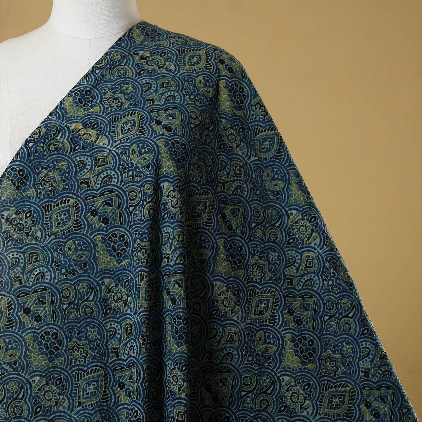 Blue - natural dyed hand cotton fabric 02 - handcrafted