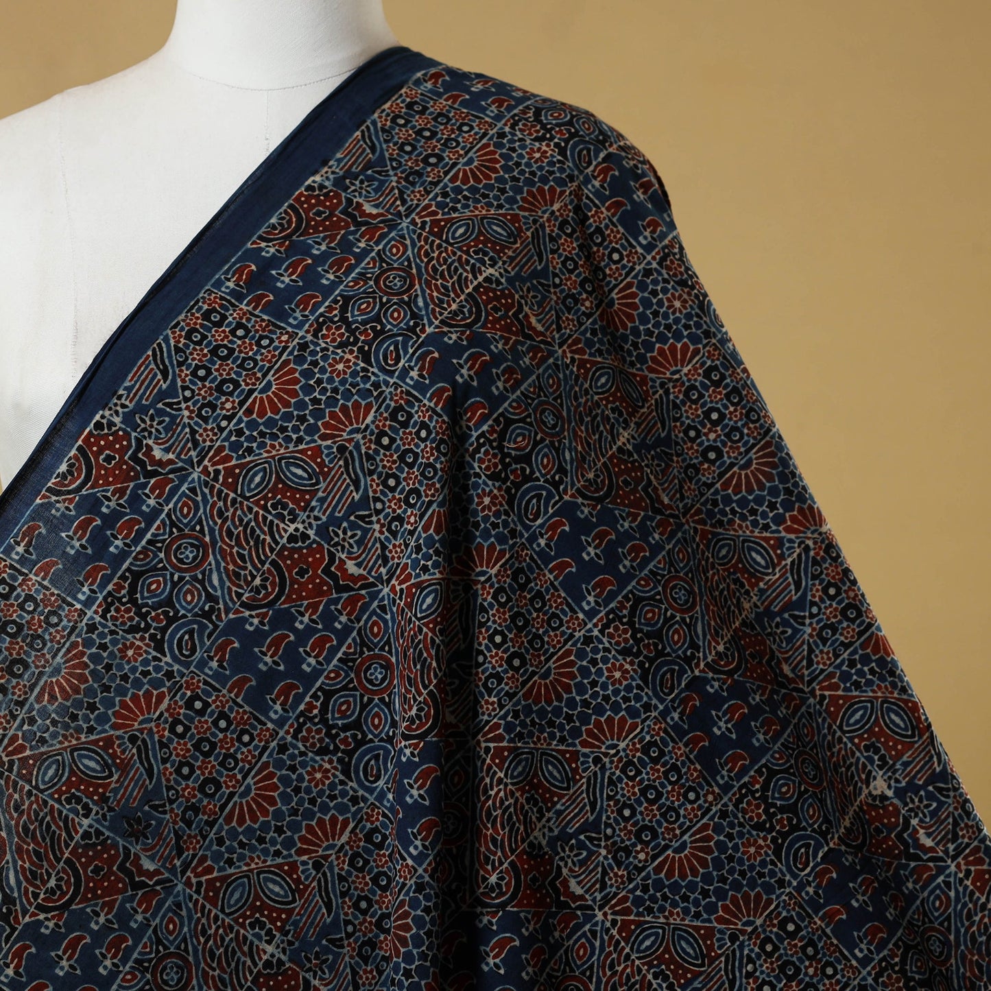 Blue - natural dyed hand cotton fabric 03 - handcrafted