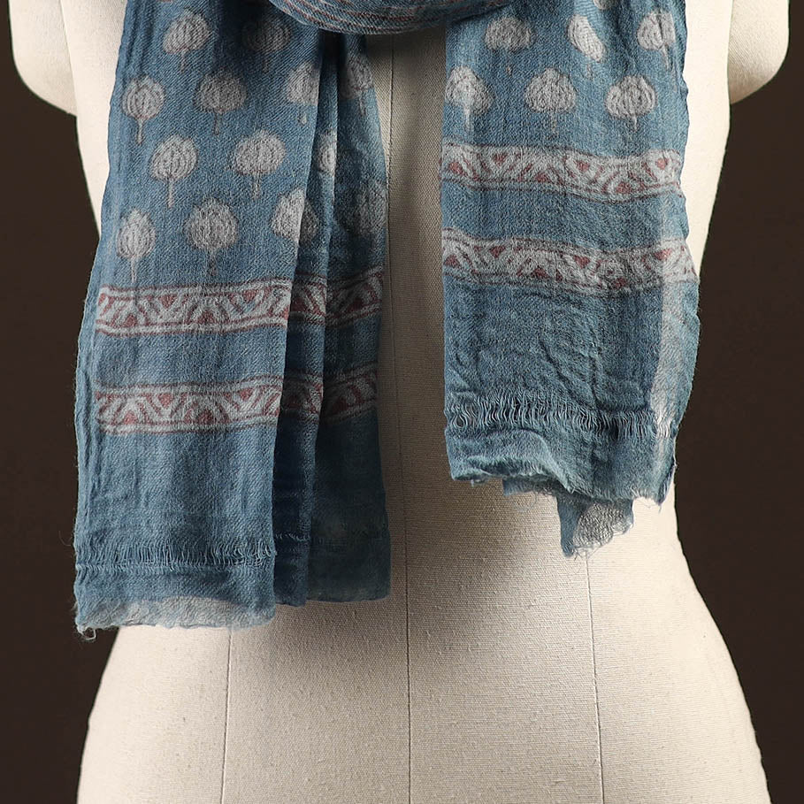 Natural dyed hand printed pure wool akola stole 03