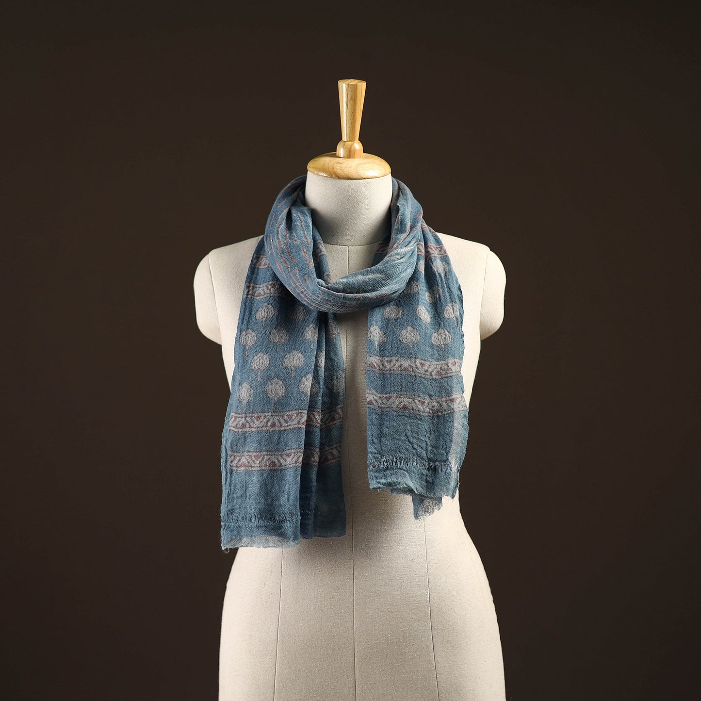 Natural dyed hand printed pure wool akola stole 03