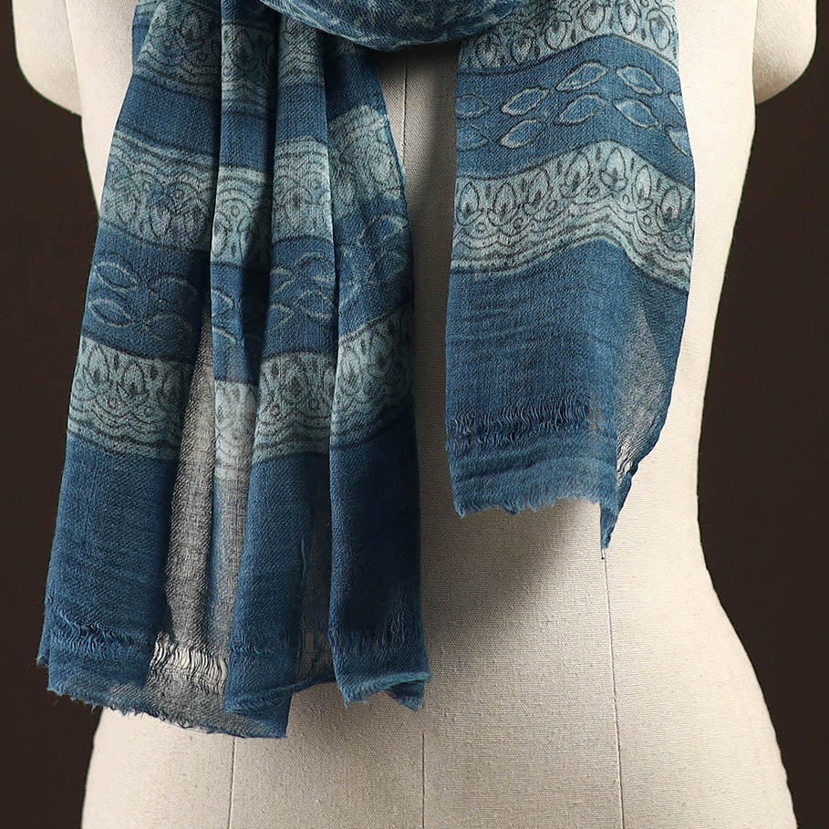 Natural dyed hand printed pure wool akola stole 06