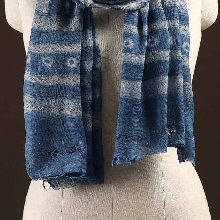 Natural dyed hand printed pure wool akola stole 21