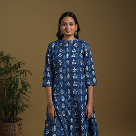 Blue - natural dyed indigo cotton a-line bagru kurta 01