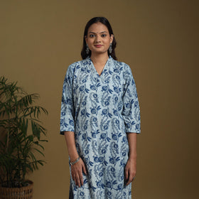 Blue - natural dyed indigo cotton straight bagru kurta 09