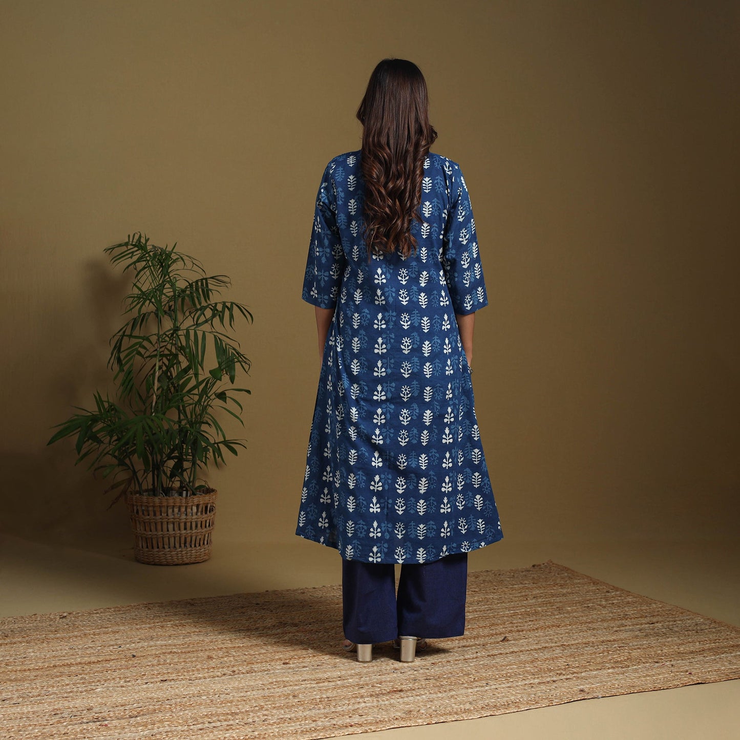 Blue - natural dyed indigo cotton a-line bagru kurta 01