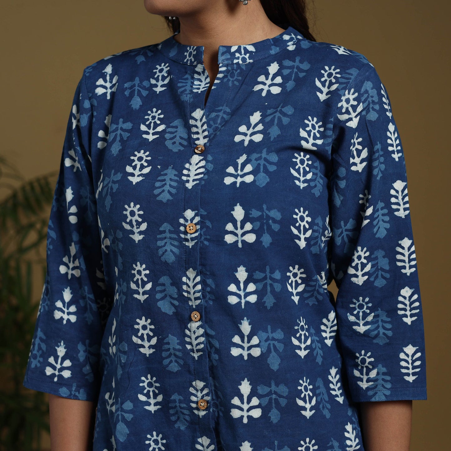 Blue - natural dyed indigo cotton a-line bagru kurta 01