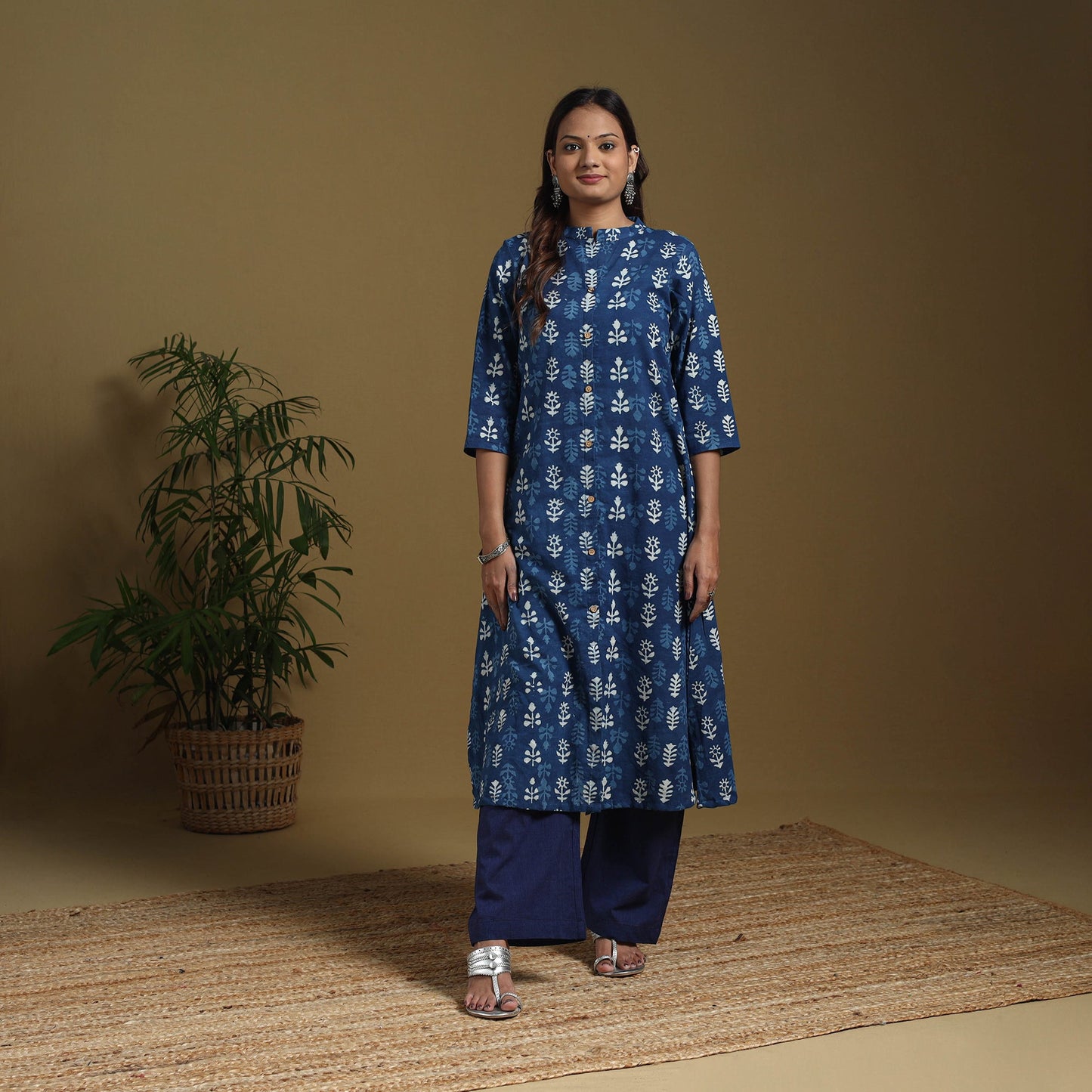 Blue - natural dyed indigo cotton a-line bagru kurta 01