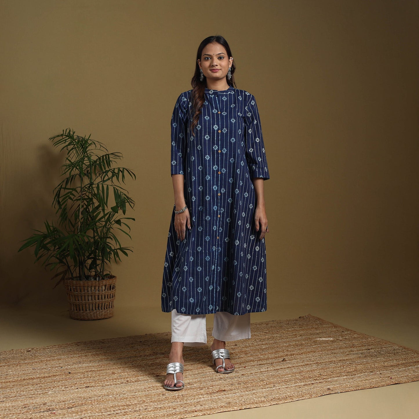 Blue - natural dyed indigo cotton a-line bagru kurta 02