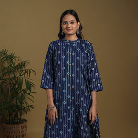 Blue - natural dyed indigo cotton a-line bagru kurta 02