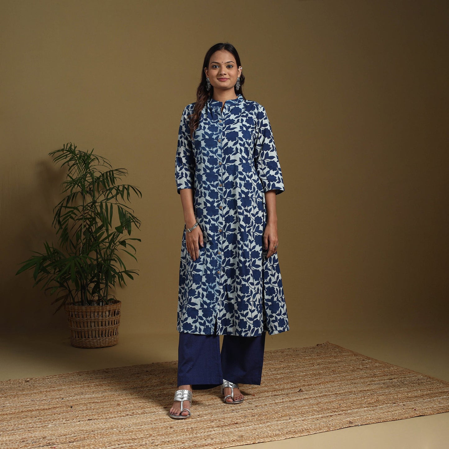 Blue - natural dyed indigo cotton a-line bagru kurta 03