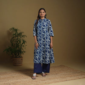 Blue - natural dyed indigo cotton a-line bagru kurta 03