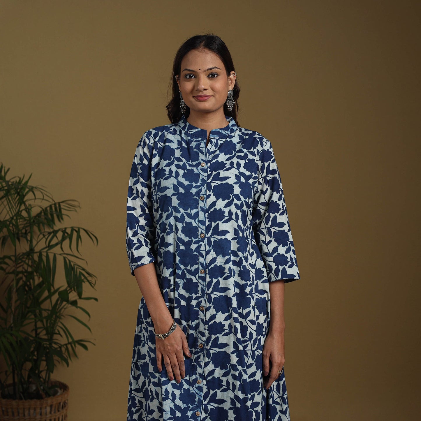 Blue - natural dyed indigo cotton a-line bagru kurta 03