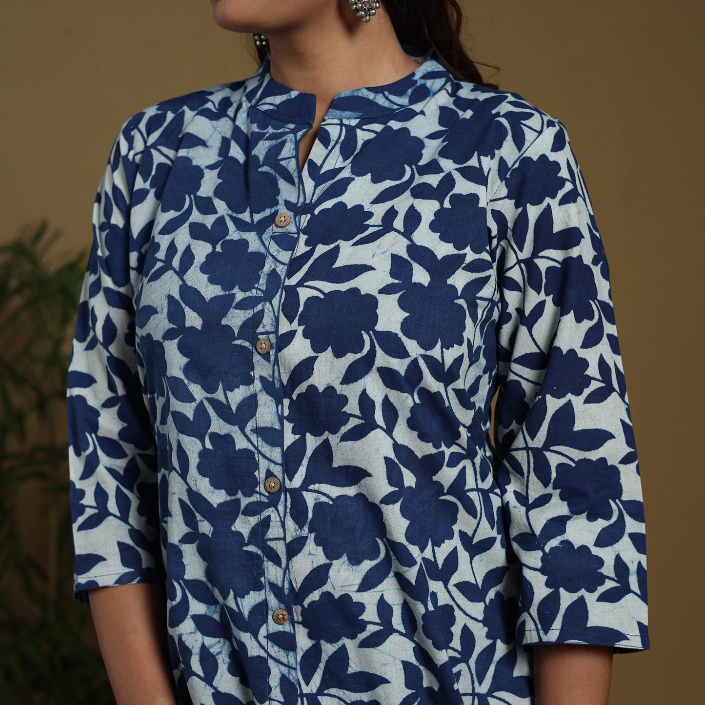 Blue - natural dyed indigo cotton a-line bagru kurta 03