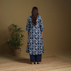 Blue - natural dyed indigo cotton a-line bagru kurta 03