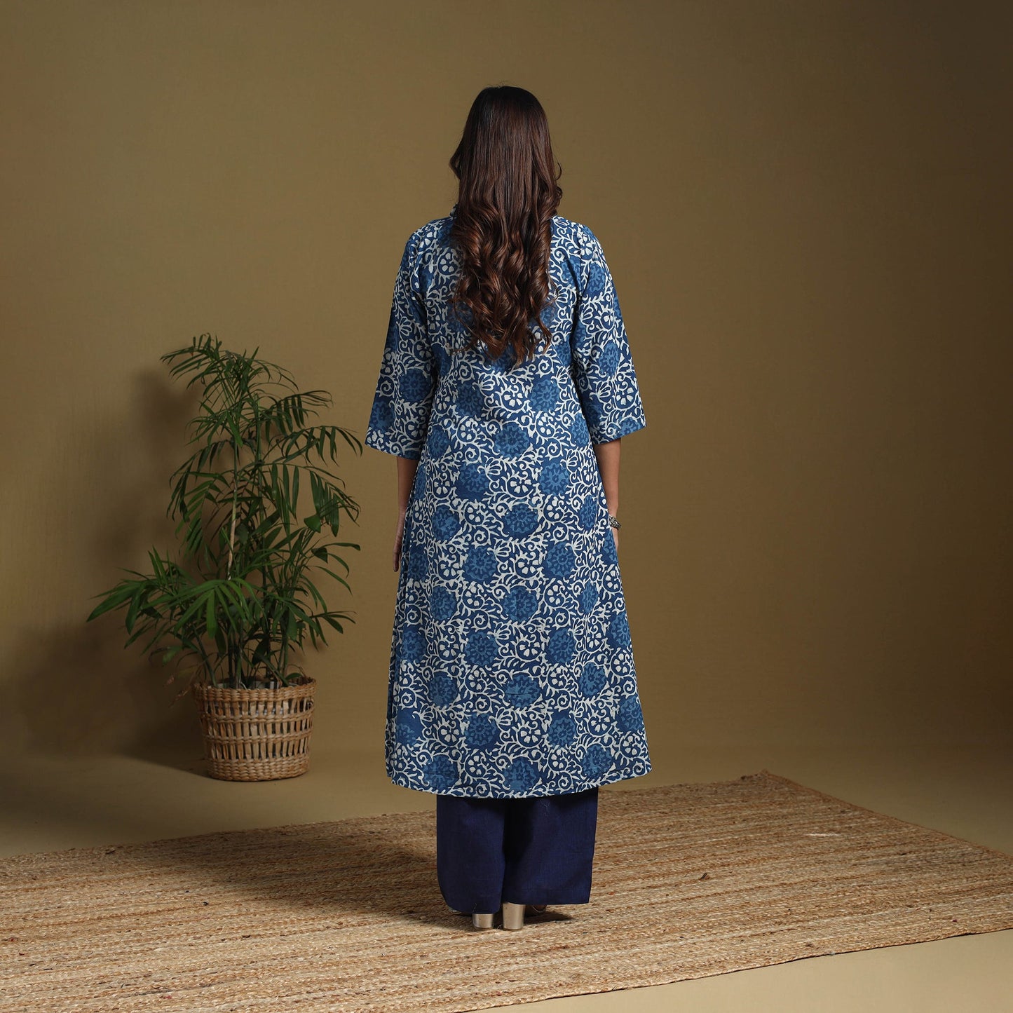 Blue - natural dyed indigo cotton a-line bagru kurta 05