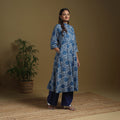 Blue - natural dyed indigo cotton a-line bagru kurta 05