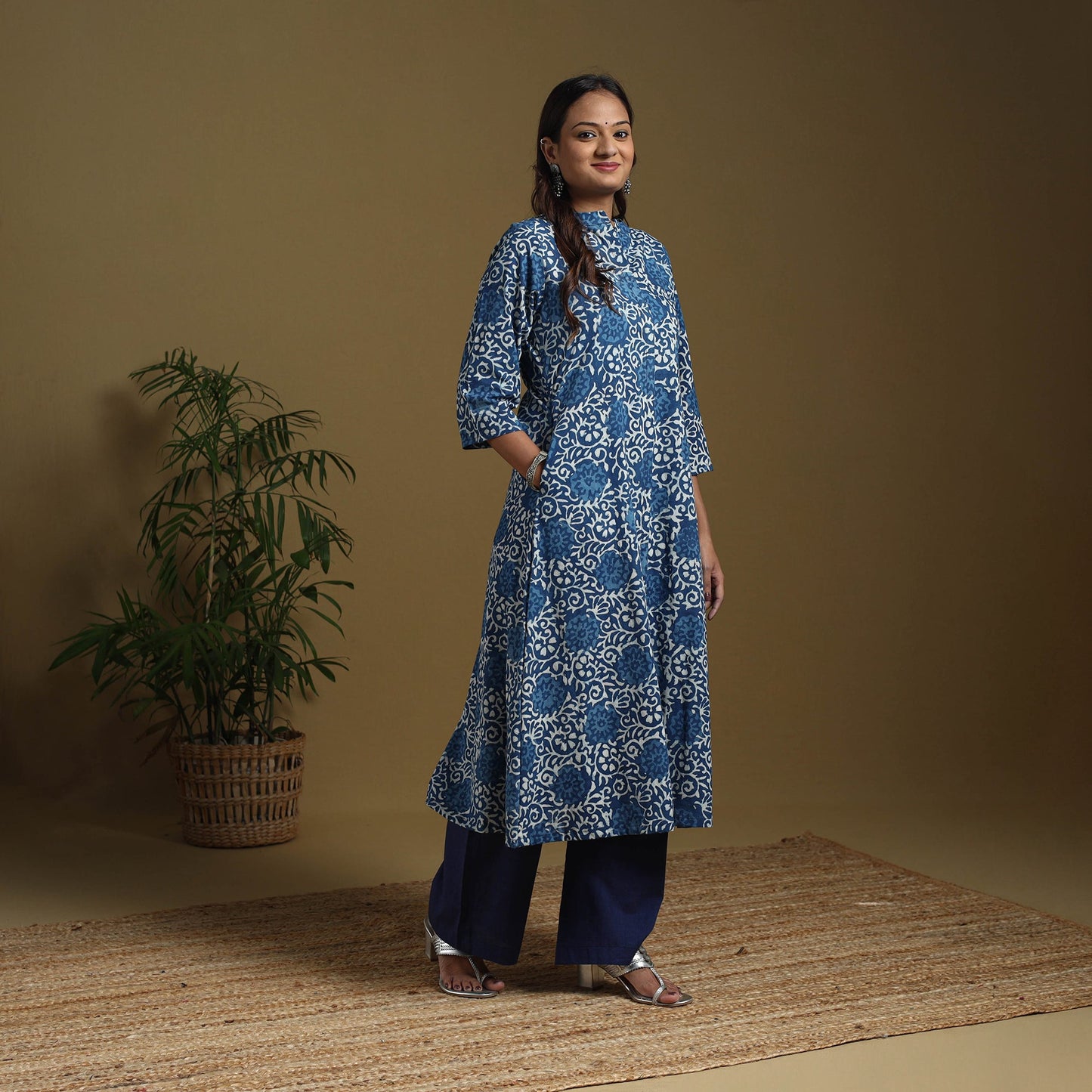 Blue - natural dyed indigo cotton a-line bagru kurta 05