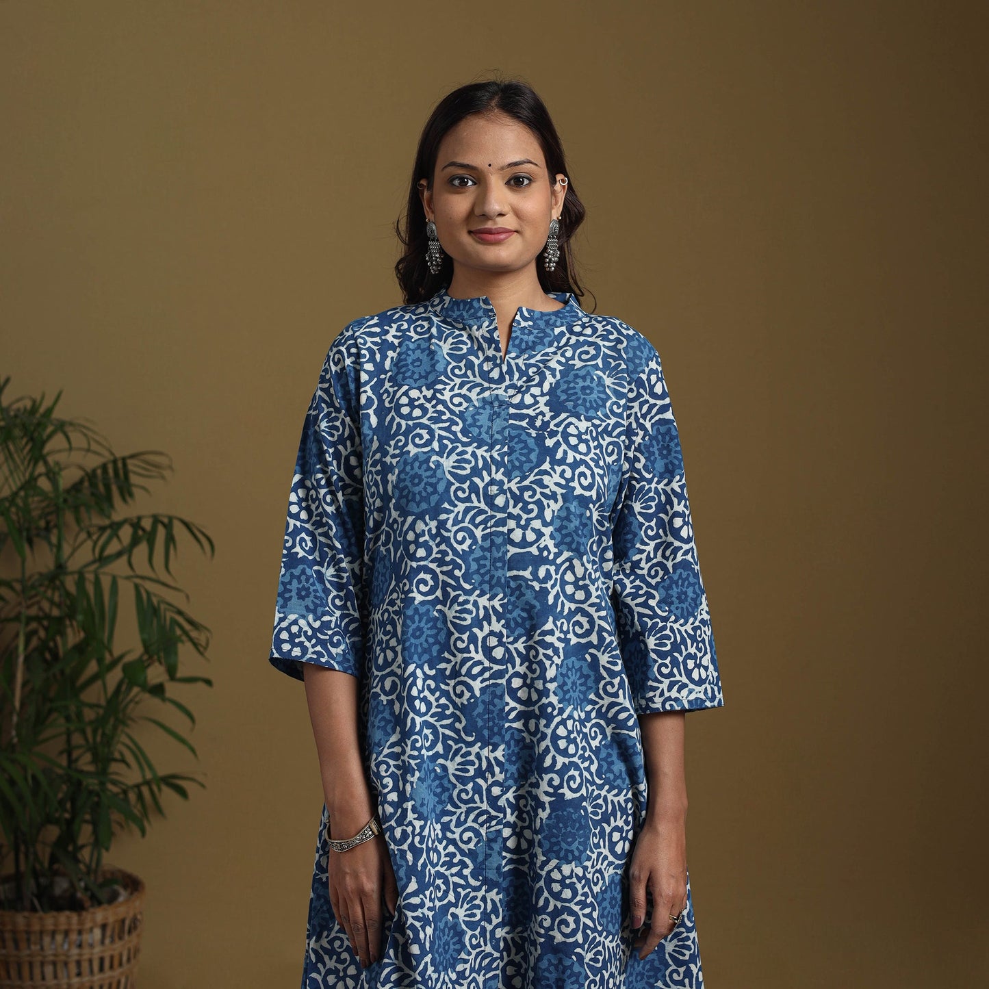 Blue - natural dyed indigo cotton a-line bagru kurta 05