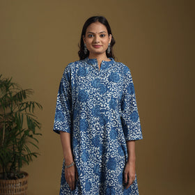 Blue - natural dyed indigo cotton a-line bagru kurta 05
