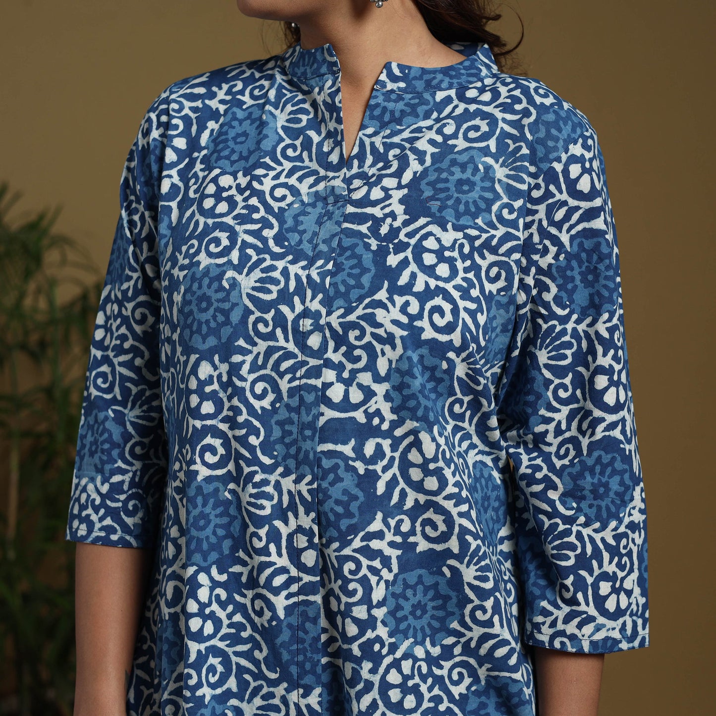Blue - natural dyed indigo cotton a-line bagru kurta 05