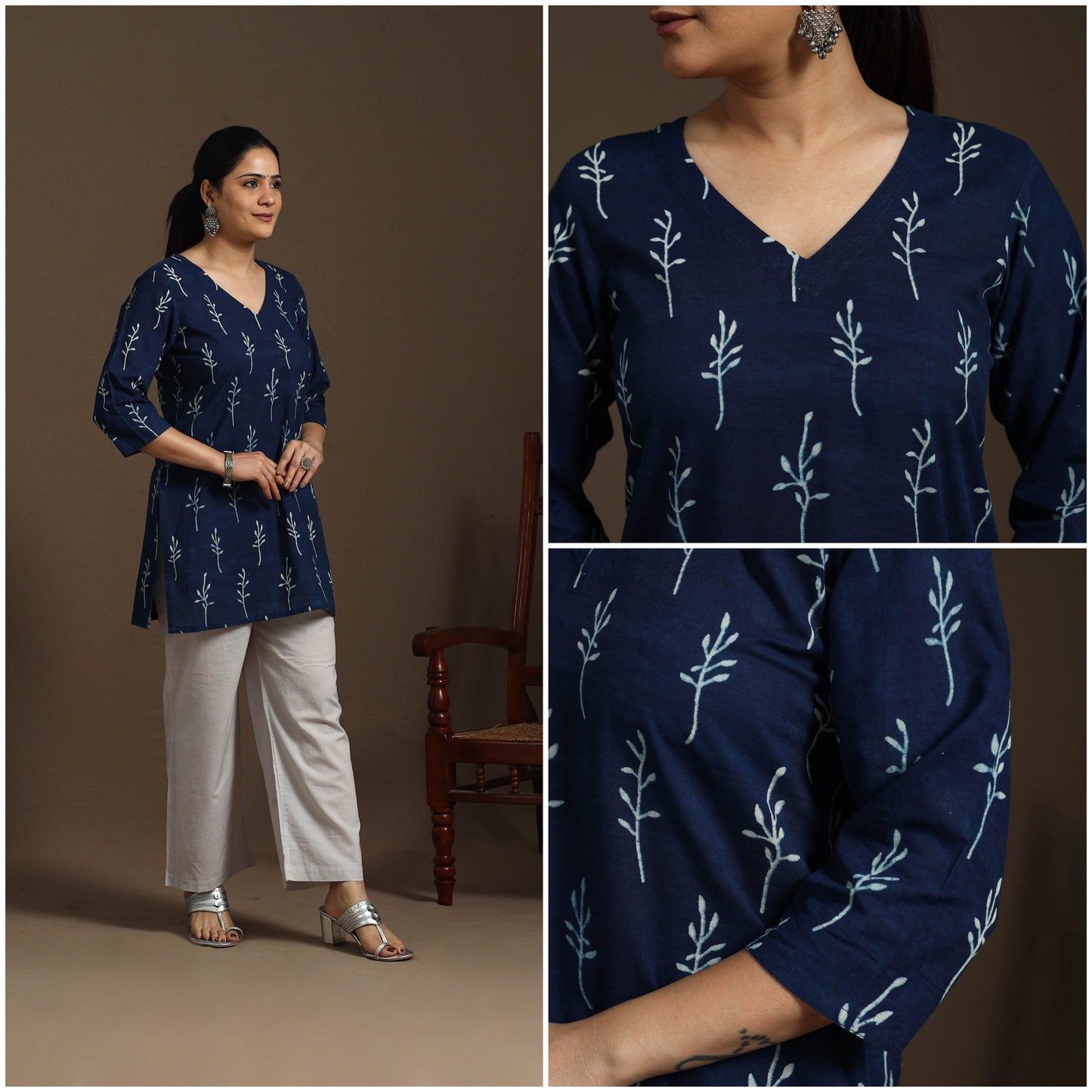 Blue - natural dyed indigo cotton short bagru kurta 11