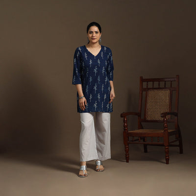 Blue - natural dyed indigo cotton short bagru kurta 11