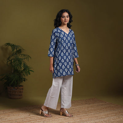 Blue - natural dyed indigo cotton short bagru kurta 12